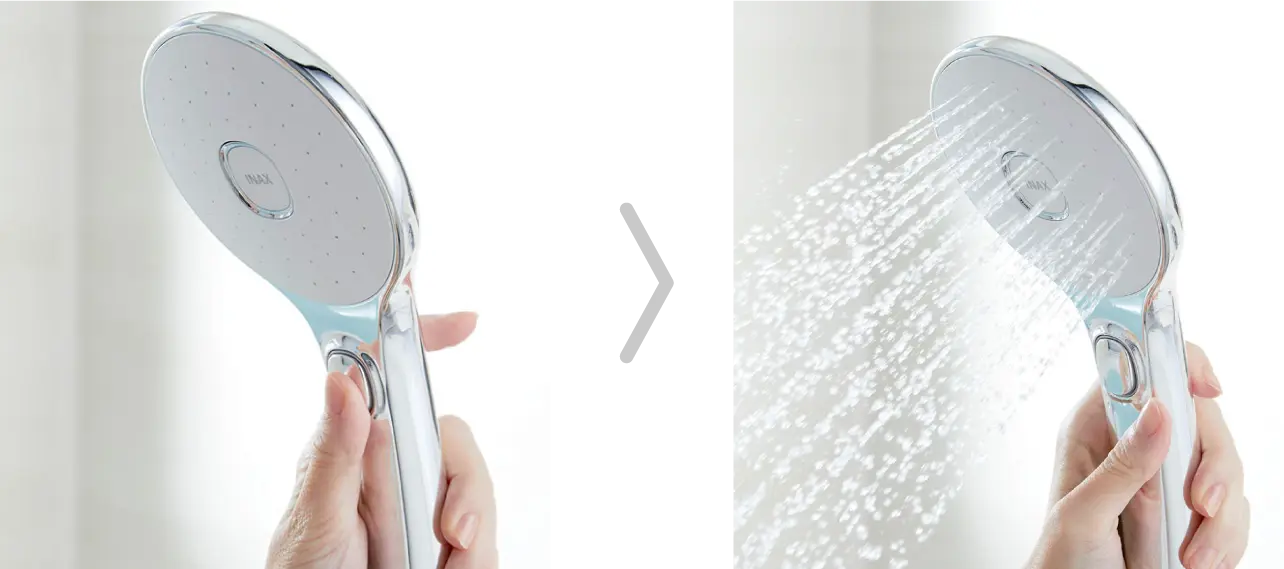 スイッチ付でワンタッチで止水吐水がカンタン。持ち手部分は握りやすく手になじむ形状です。