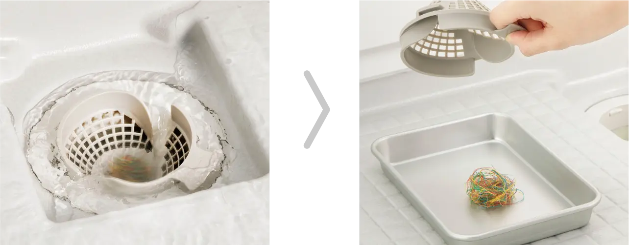 ※写真は渦が見えるように排水口の蓋を外しています。ご使用の際には排水口に蓋をしてください。