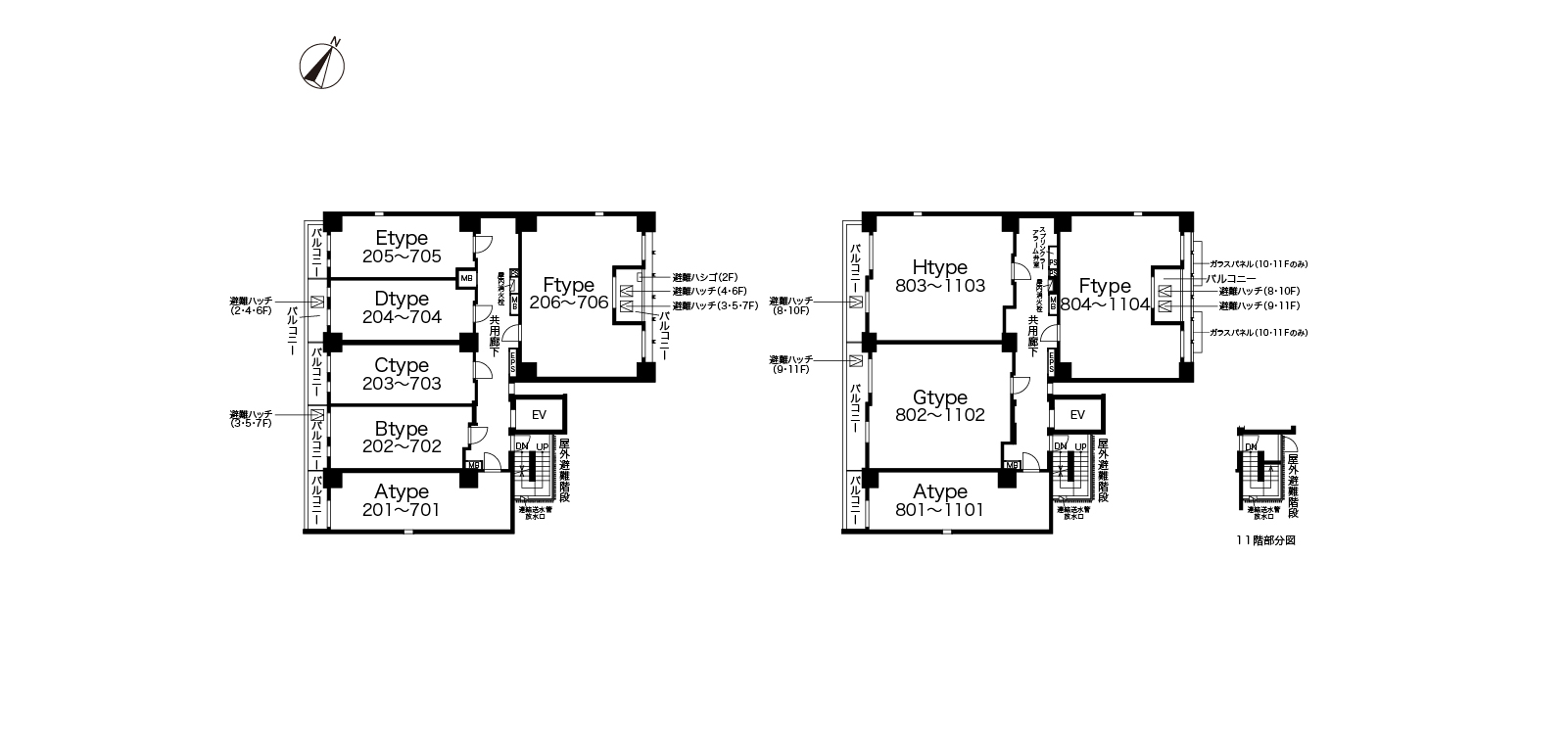 2〜11階平面図