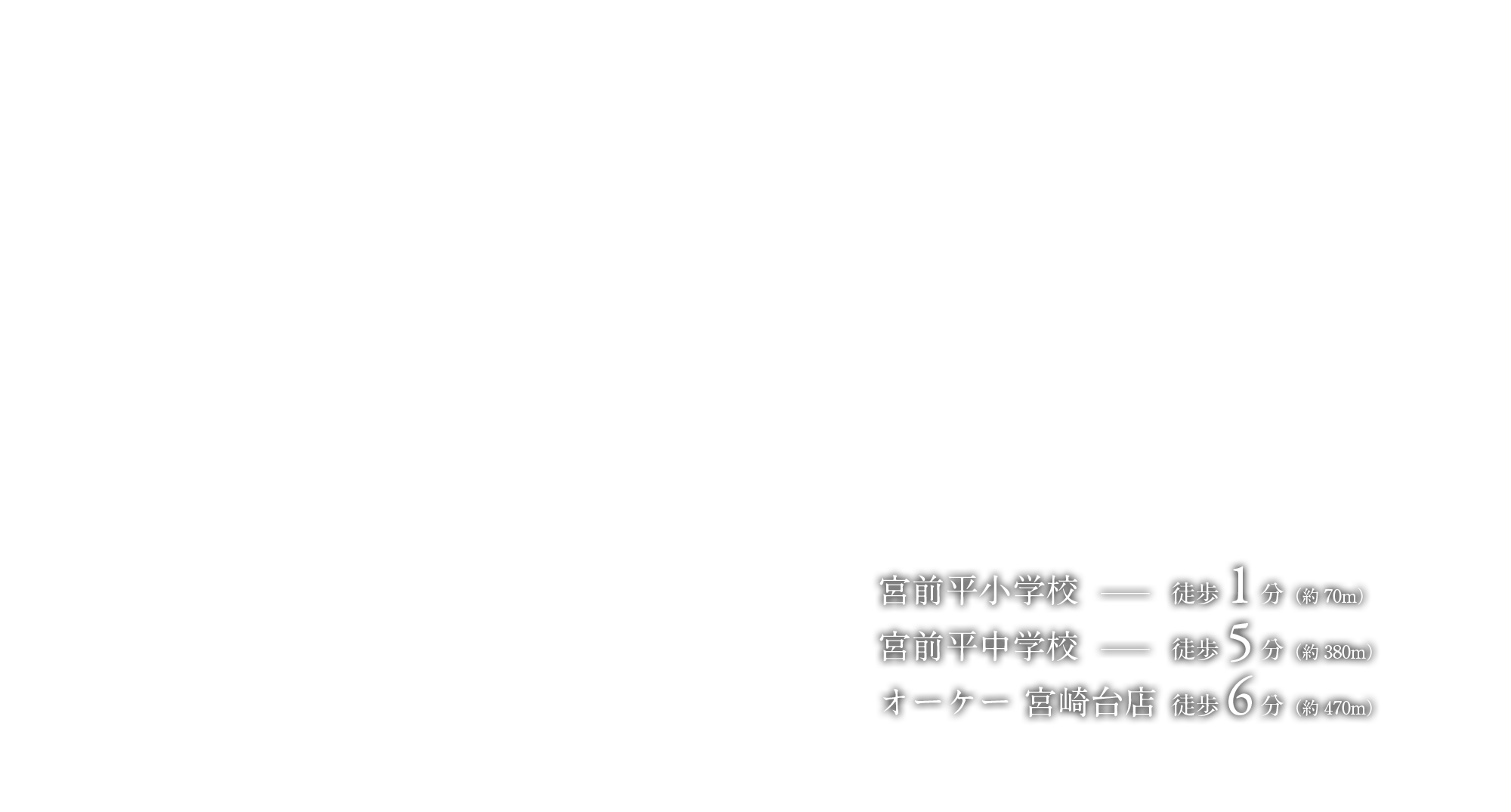 宮前平小学校	徒歩1分（約70m）/ 宮前平中学校	徒歩5分（約380m）/オーケー 宮崎台店	徒歩6分（約470m）