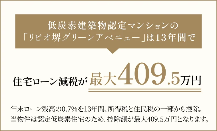 低炭素建築物認定マンションの「リビオ堺グリーンアベニュー」は13年間で住宅ローン減税が最大409.5万円